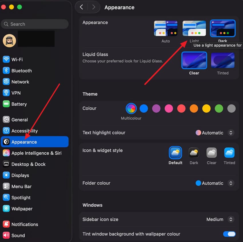 open light mode on mac
