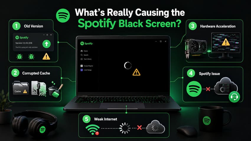 Spotify 검은 화면이 발생하는 주요 원인