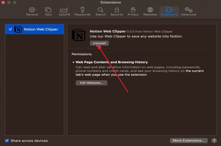 uninstall unwanted extensions