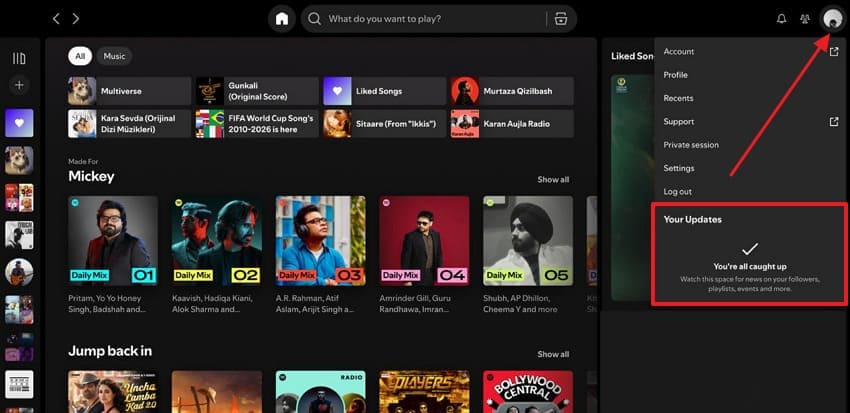 Spotify 앱을 최신 버전으로 업데이트하는 화면
