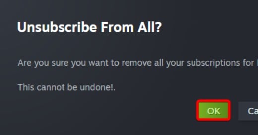 unsubscribe from all installed mods