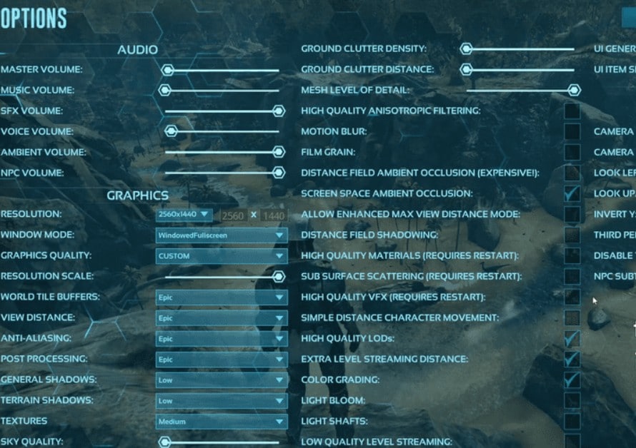 adjust ark game settings