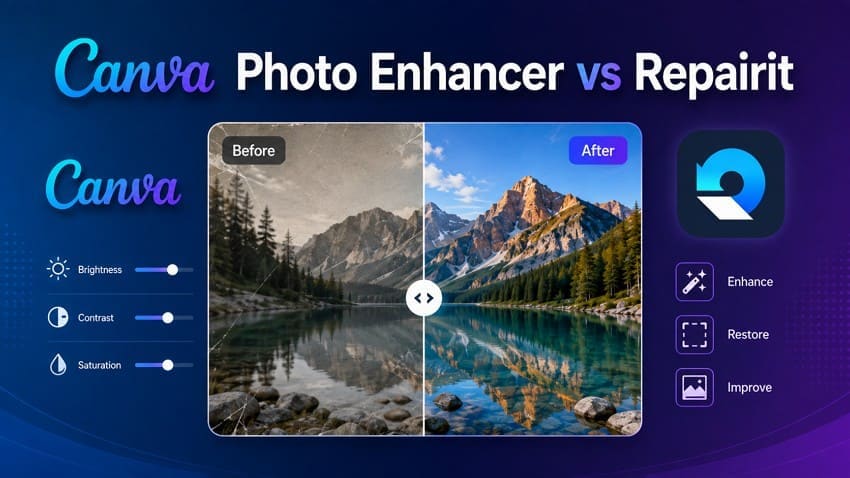 Canva Photo Enhancer vs Repairit: Compare AI Photo Enhancement Tools