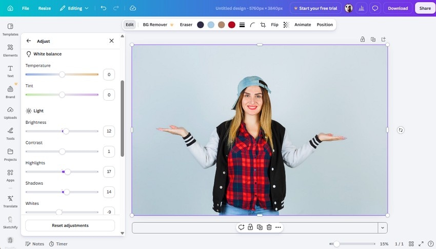 canva image enhancer settings