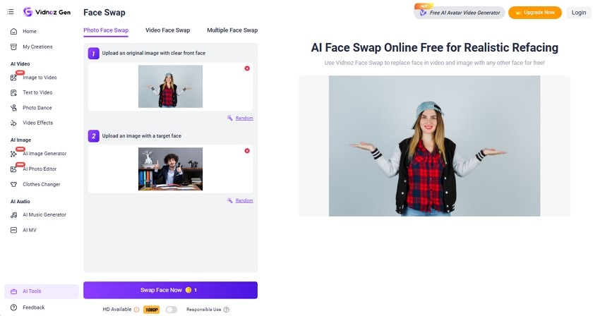 vidnoz deepfake image maker