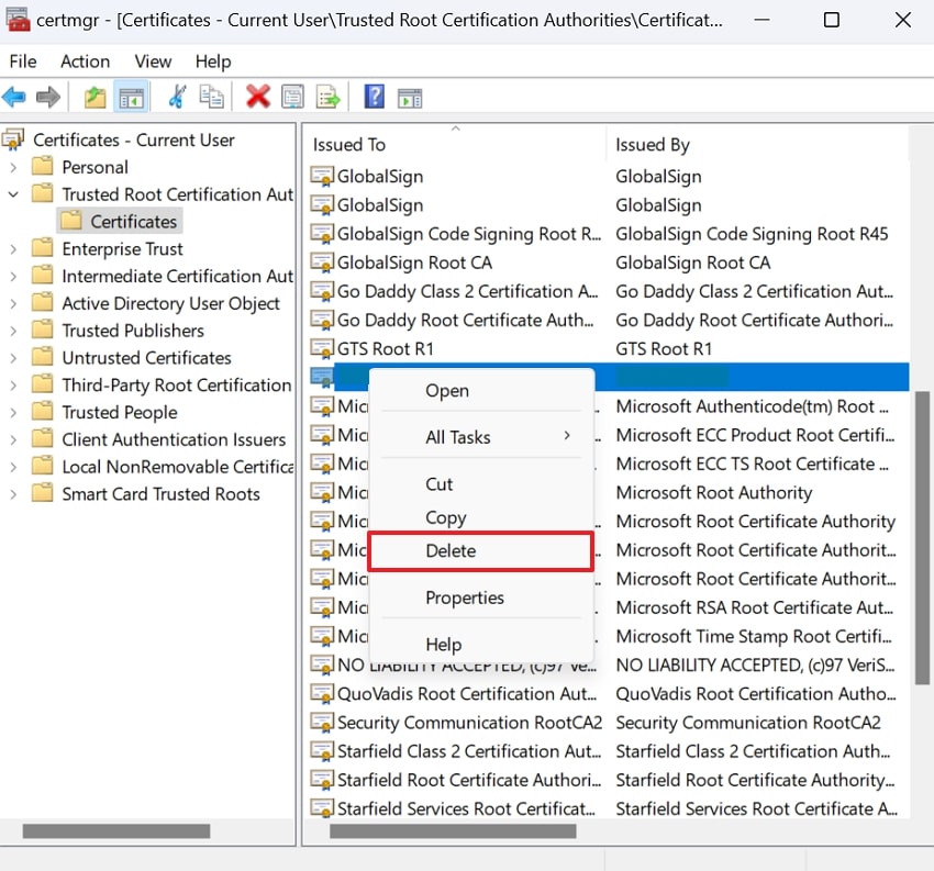 find interception and delete