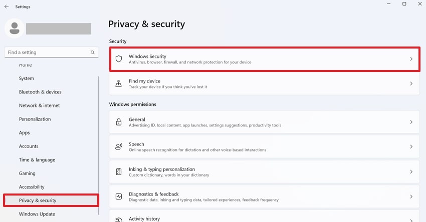 access windows security settings
