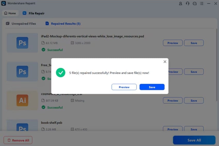 save repaired file or preview