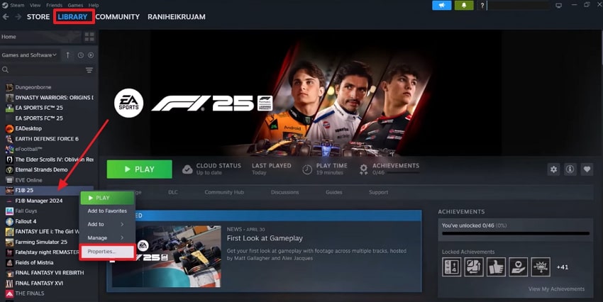 access f1 25 properties