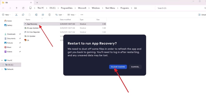 clear cache and restart app