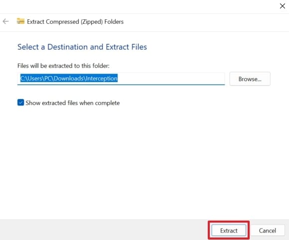 select destination and extract