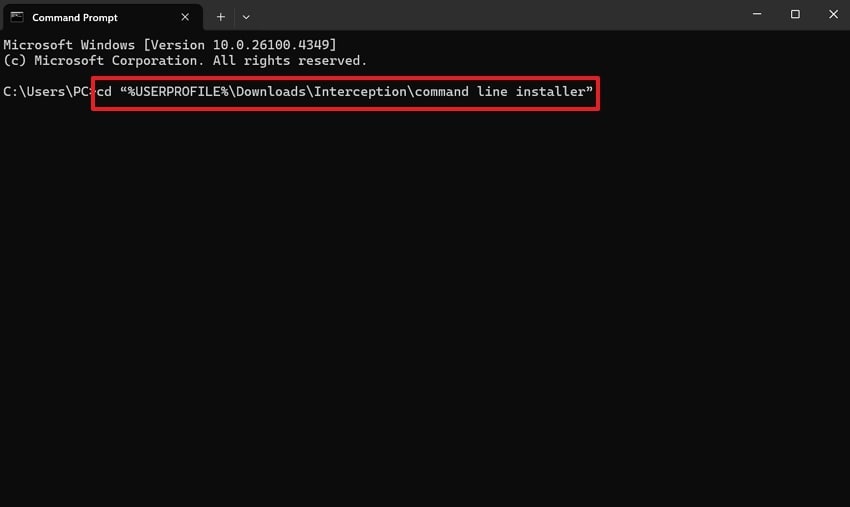 add command and hit enter key