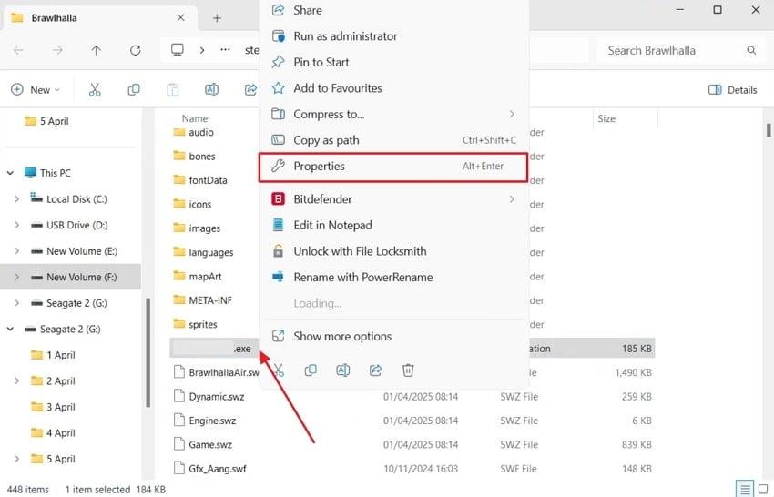 open file extension exe properties