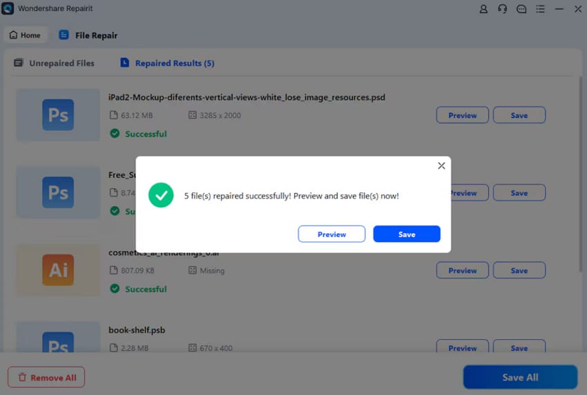 preview or save repaired data