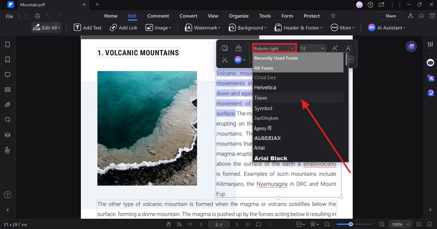 change font in pdfelement