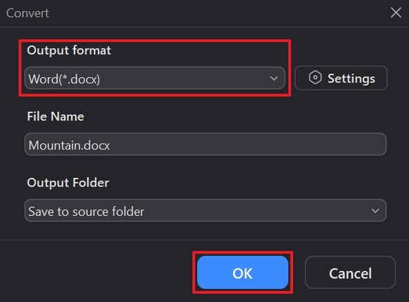 pick output format and proceed