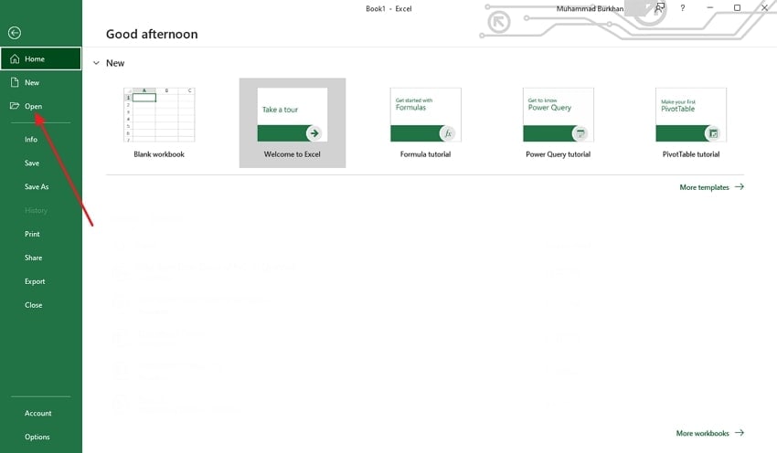 open excel file
