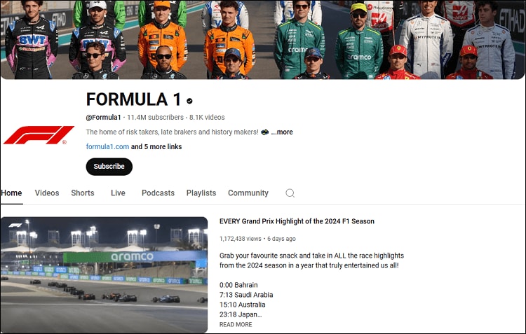 youtube f1 channel