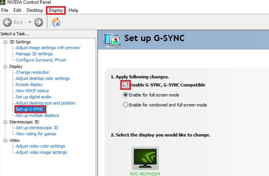 nvidia display enable gsync