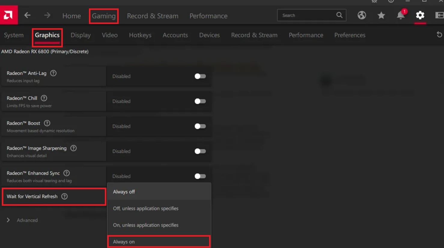 amd graphics wait for vertical refresh always on
