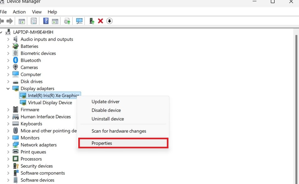 graphics driver properties