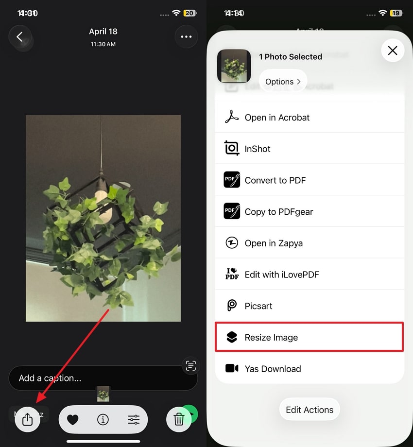 share to resize via shortcuts