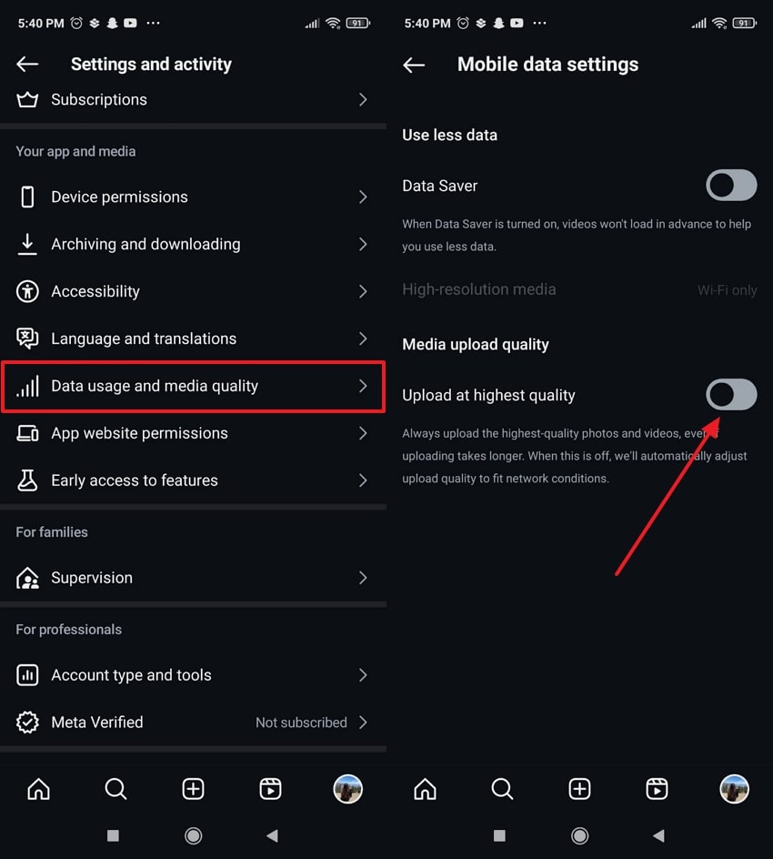 enable upload at highest quality