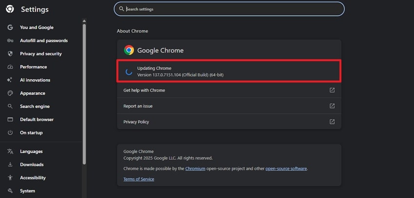 update chrome