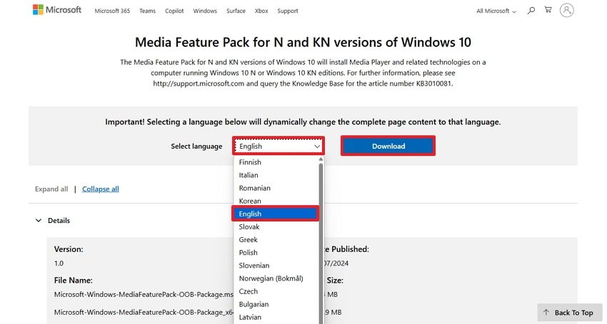 choose language and download