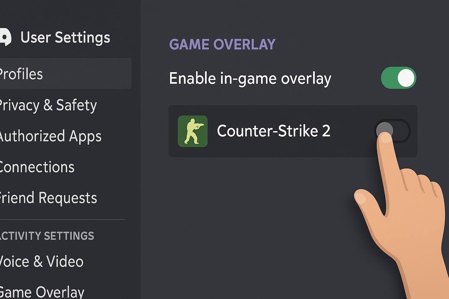 toggle off overlay for cs2