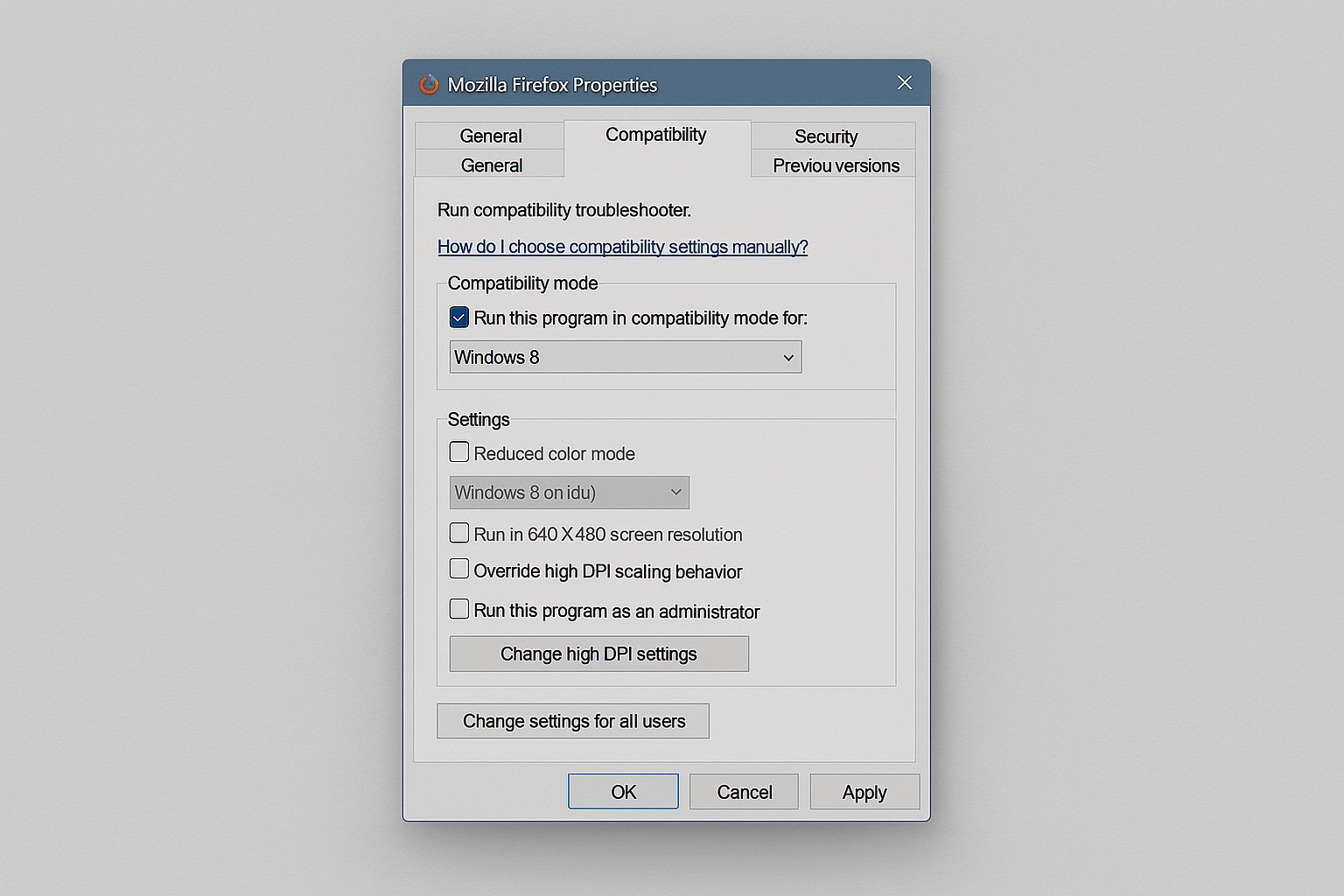 click compatibility tab