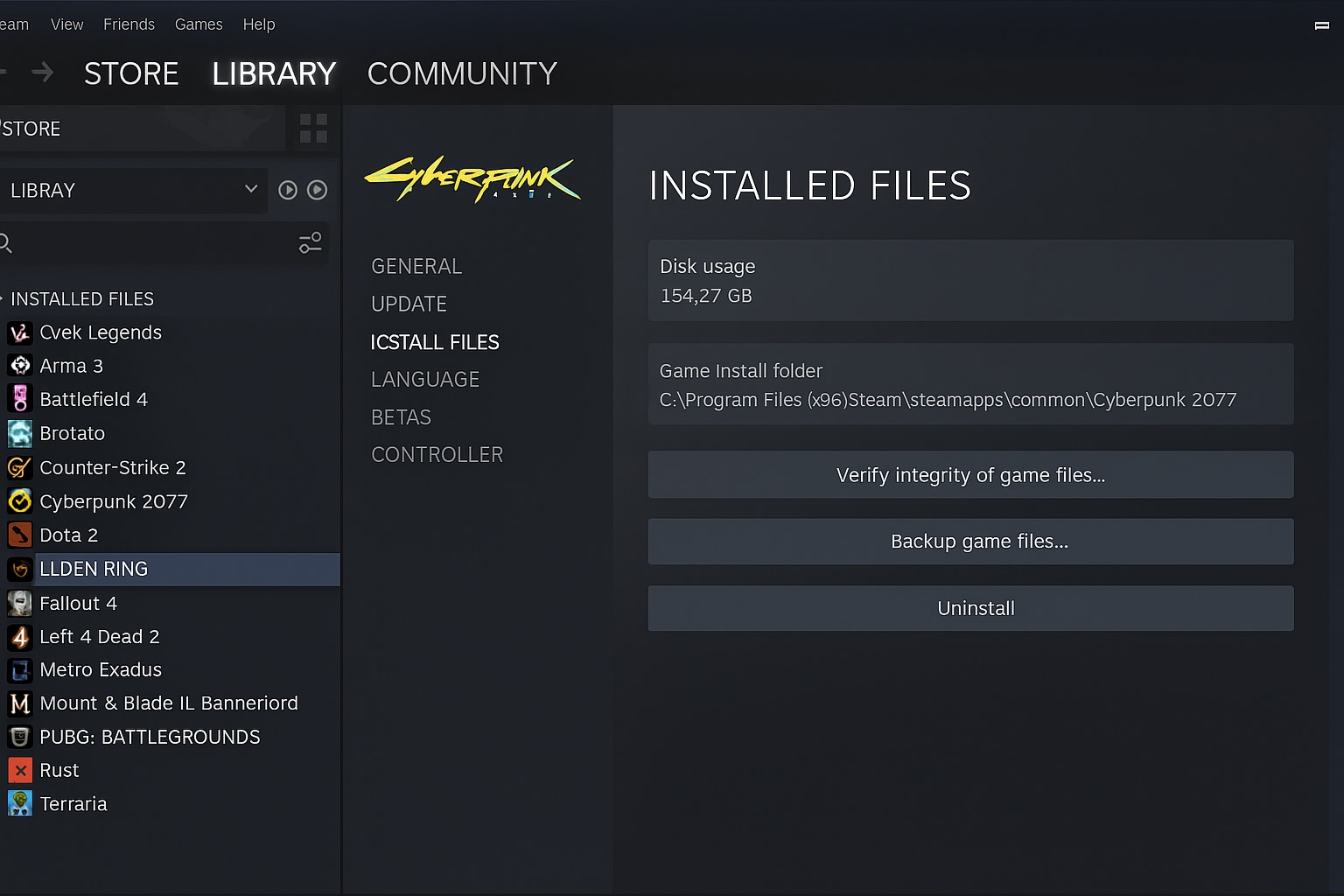 installed files tabs
