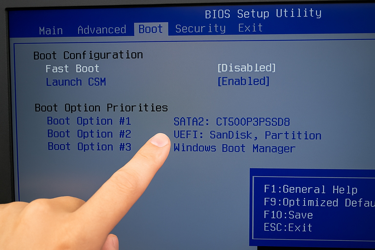 go to the boot tab