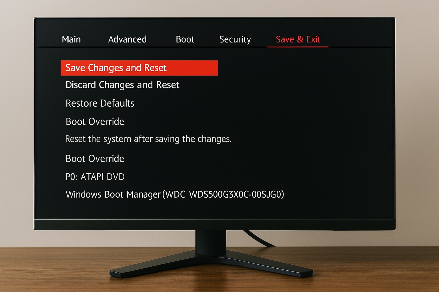 save and exit the bios