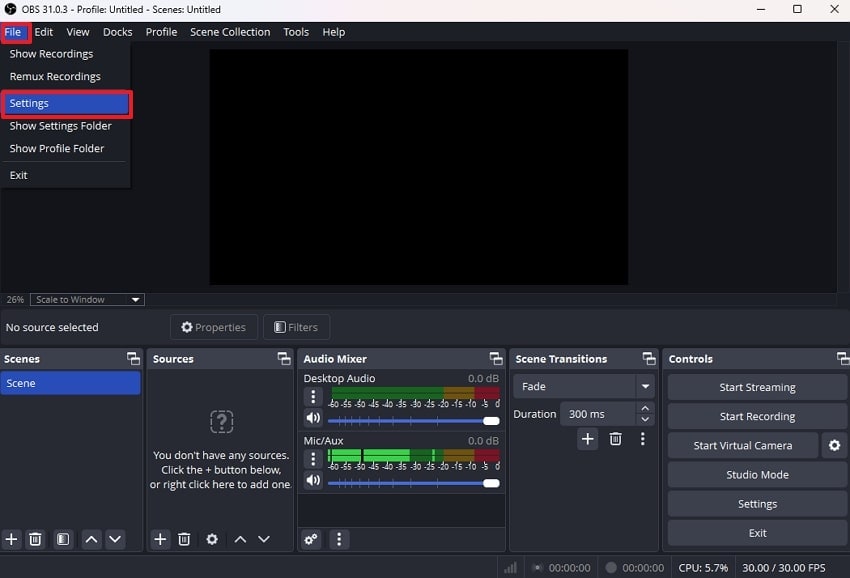 access file settings obs