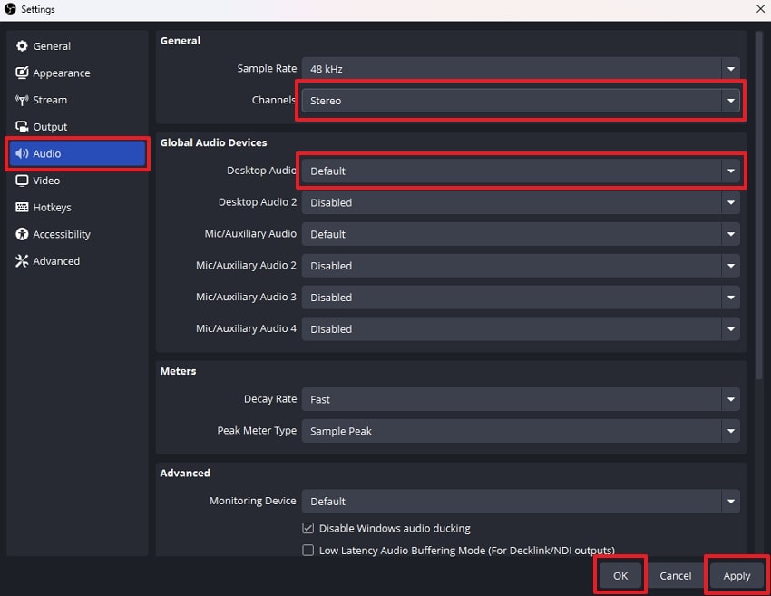 configure audio settings