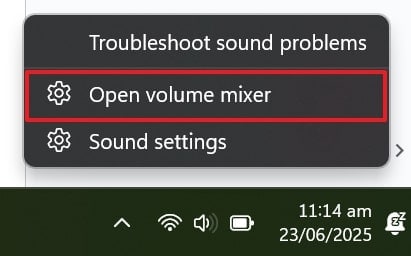 open volume mixer settings