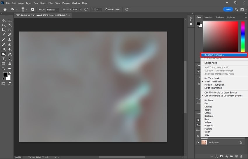 locate blending options photoshop