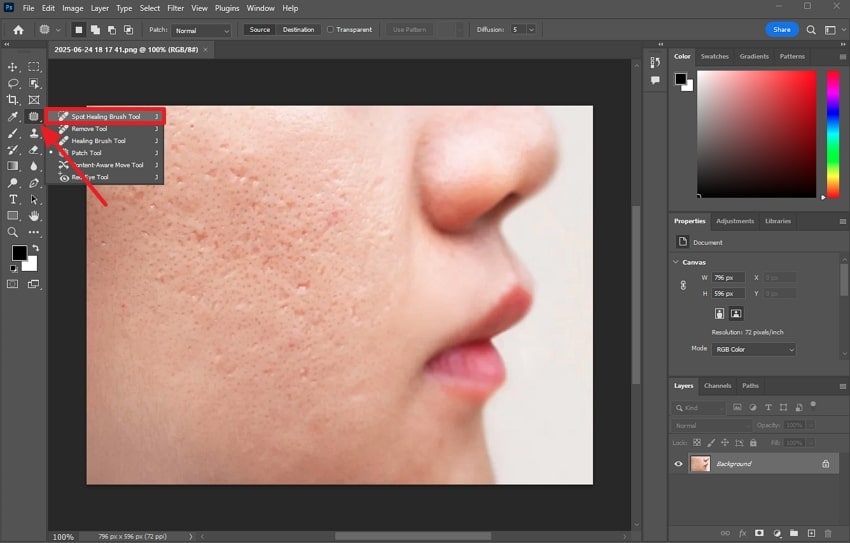 access spot healing brush tool