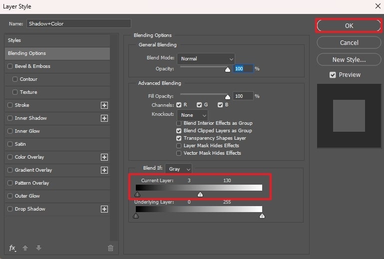 adjust current layers before ok button