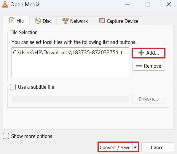 click add and convert save