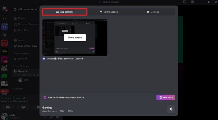 screen share targeted application