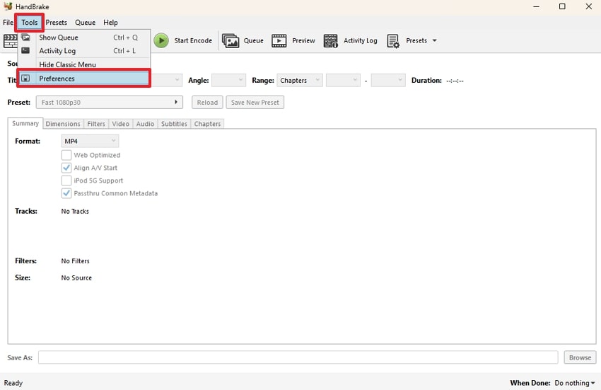 access tools preferences