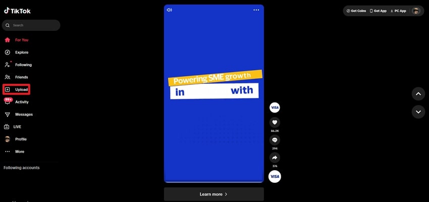 upload from tiktok web