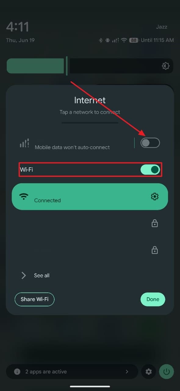 switch to wifi from mobile data