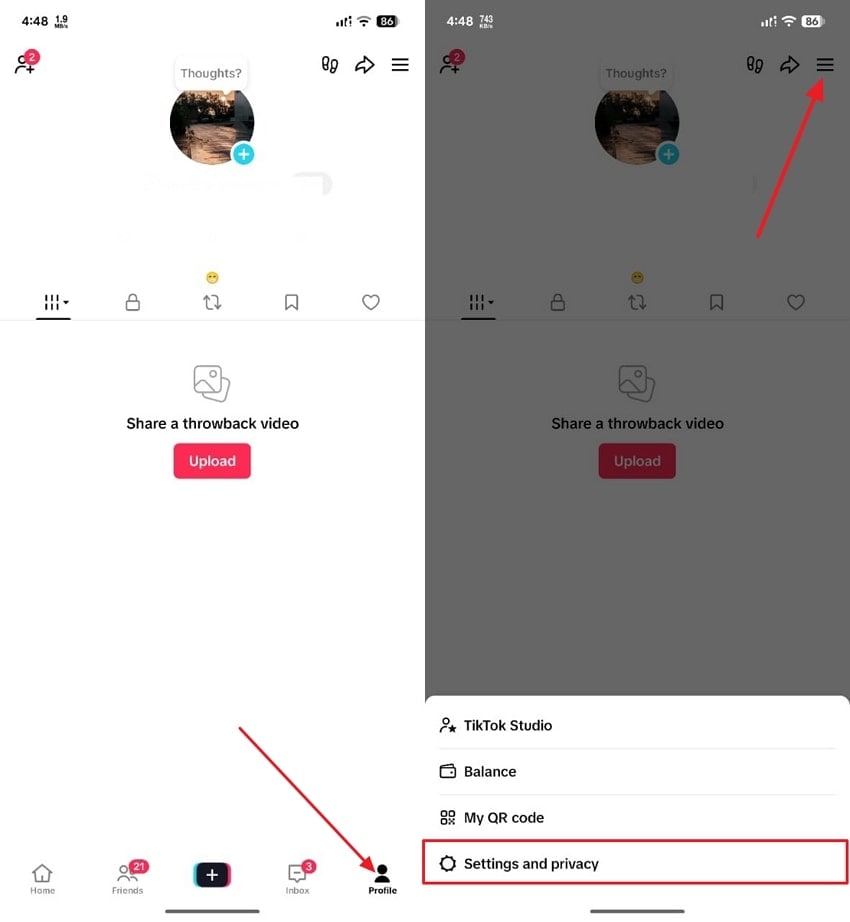 access tiktok profile settings