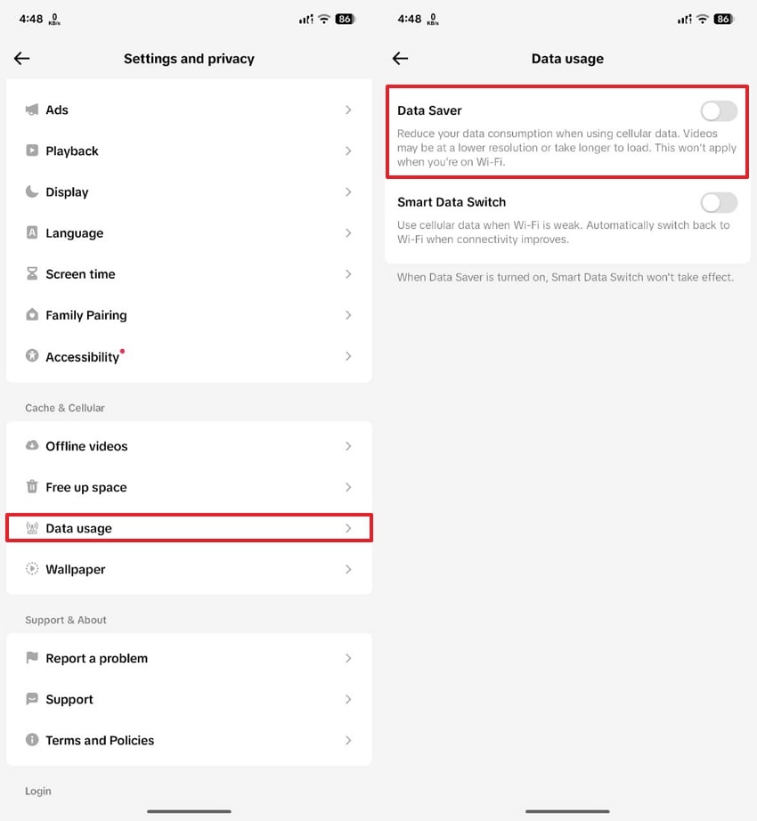 disable data save tiktok