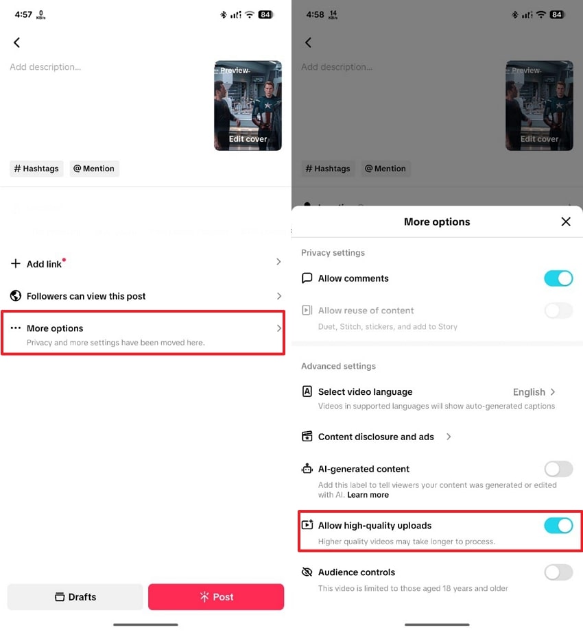 allow high quality uploads