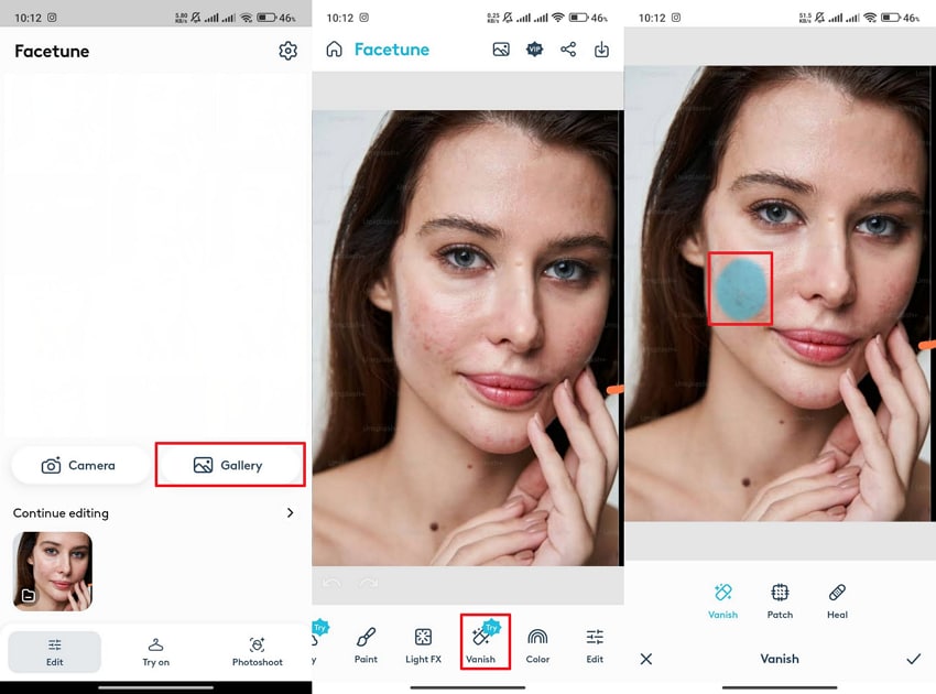 vanish blemishes using facetune