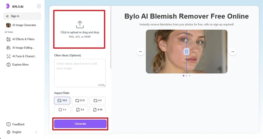 upload image on bylo ai